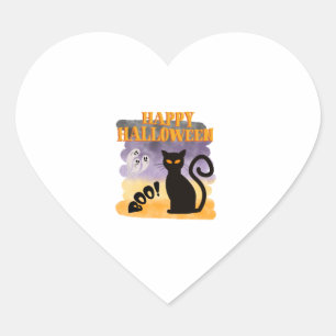 Sticker Cœur Joyeux Halloween BOO ! Chat cadeau fantôme noir