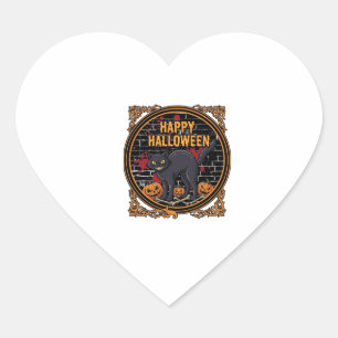 Sticker Cœur Joyeux Halloween Chat Noir Citrouilles Os_1