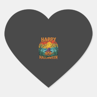 Sticker Cœur Joyeux Halloween Citrouille Sorcière Chapeau Plein