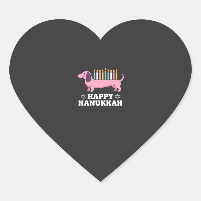 Sticker Cœur Joyeux Hanukkah chien teckel (Devant)