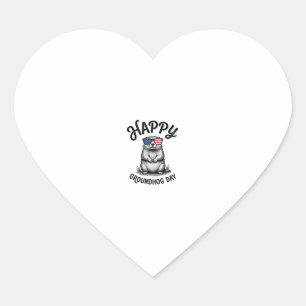 Sticker Cœur Joyeux jour de la marmotte vintage gravure concept