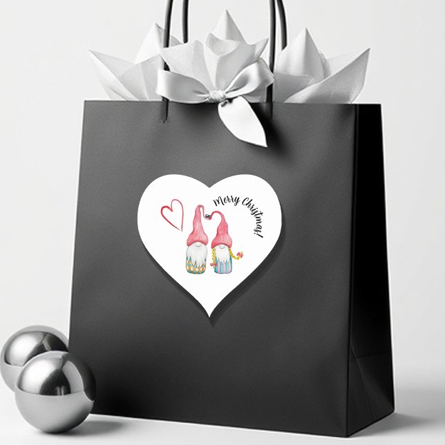 Sticker Cœur Joyeux Noël mignon Gnomes d'hiver en amour (Créateur téléchargé)