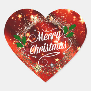 Sticker Cœur Joyeux Noël, Parkling Red et Gold Design
