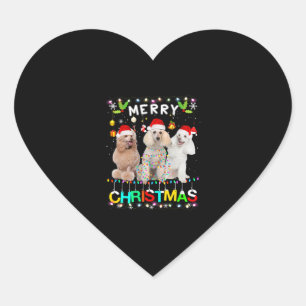 Sticker Cœur Joyeux Noël Poodé Chemise Santa Chapeau Lumières N