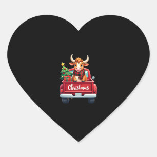 Sticker Cœur Joyeux Noël Vache des Highlands Sapin de Noël Roug