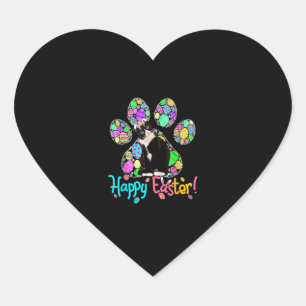 Sticker Cœur Joyeux Oeufs de Pâques colorés Paw Tuxedo Chat Hap
