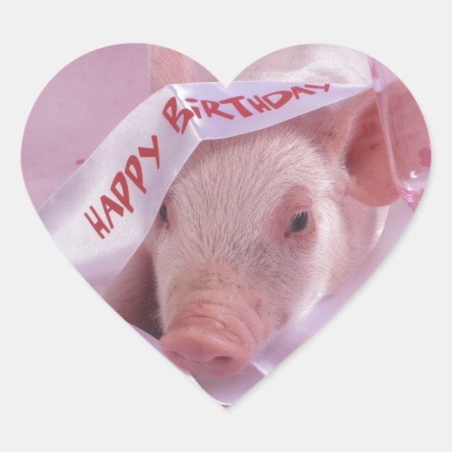 Sticker Cœur Joyeux porc d'anniversaire (Devant)