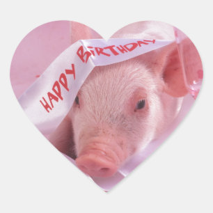 Sticker Cœur Joyeux porc d'anniversaire