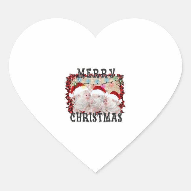 Sticker Cœur Joyeux porc de Noël (Devant)