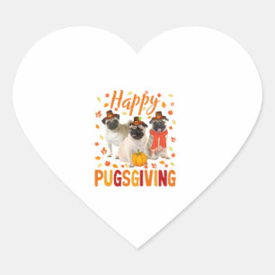 Sticker Cœur Joyeux Pugsgiving mignon Thanksgiving Carlin Chien