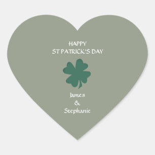 Sticker Cœur Joyeux St Patrick's Day Shamrock Custom Sage Green