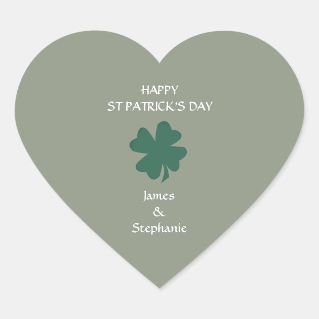Sticker Cœur Joyeux St Patrick's Day Shamrock Custom Sage Green (Devant)
