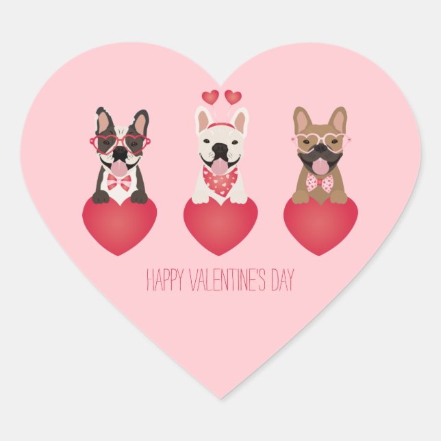 Sticker Cœur Joyeux Valentines Day Bulldogs français (Devant)