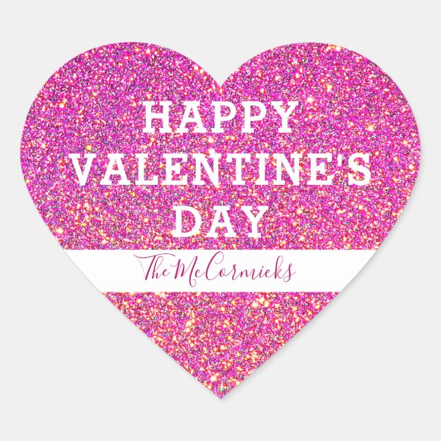 Sticker Cœur Joyeux Valentines Day Parties scintillant or rose (Devant)
