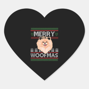 Sticker Cœur Joyeux Woofmas Pomeranian Noël Amoureux des chiens