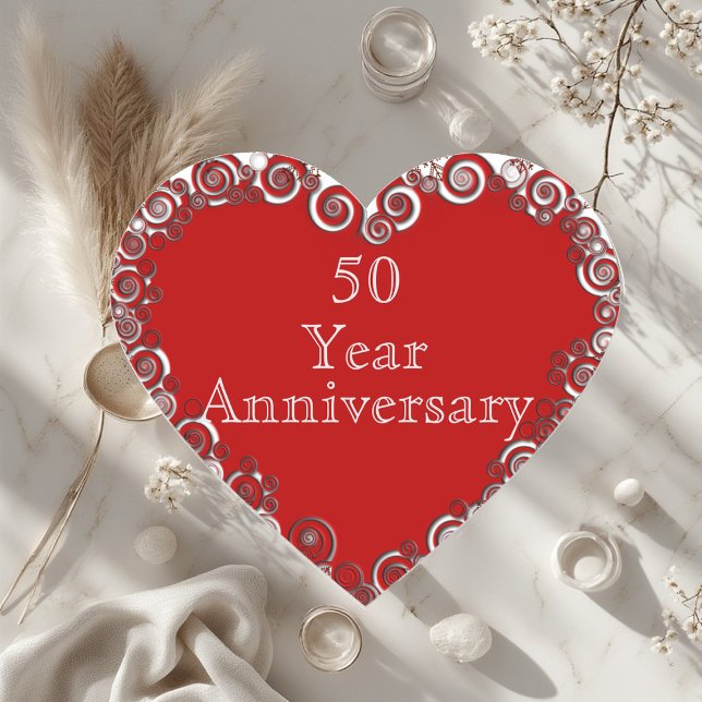 Sticker Cœur Jubilé romantique moderne de 50 ans  (50 Year Anniversary Milestone Romantic Modern Heart Sticker)