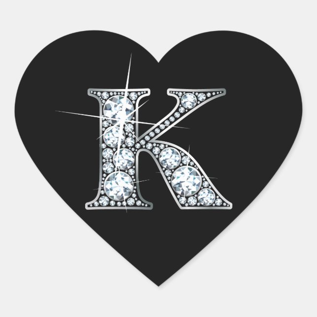Sticker Cœur "K" Faux-"Diamond Bling" sur l'autocollant Black H (Devant)