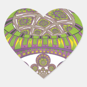 Sticker Cœur Kaleidoscope africain violet et jaune traditionnel