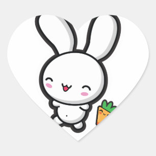 Sticker Cœur Kawaii Bunny et Carotte
