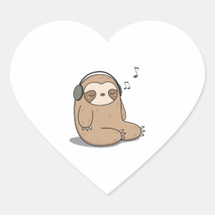 Sticker Cœur Kawaii Jolie Sloth Écouter De La Musique
