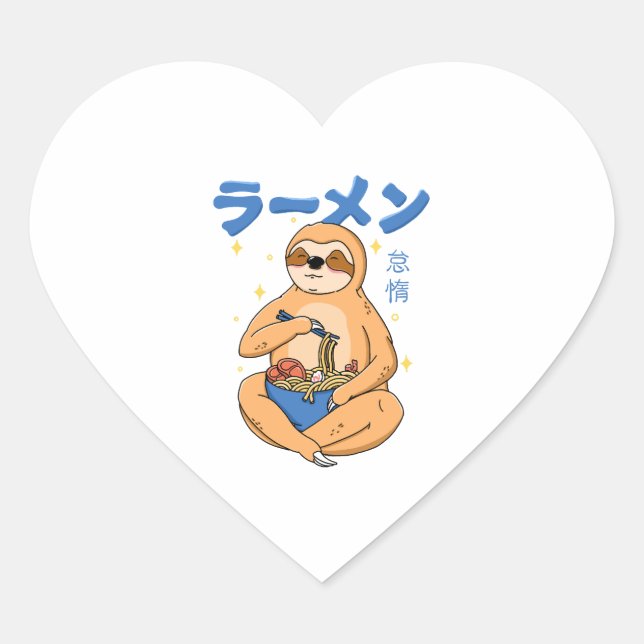 Sticker Cœur Kawaii Sloth Ramen (Devant)