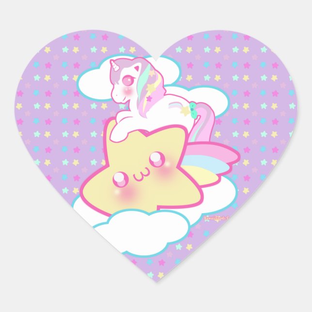 Sticker Cœur Kawaii Unicorn (Devant)