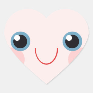 Sticker Cœur Kawaii Visage Heureux Cœur Doux Saint-Valentin