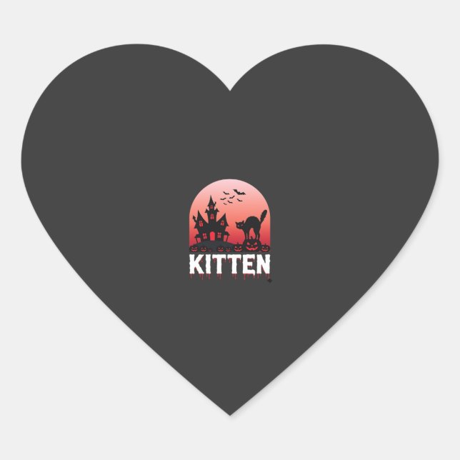 Sticker Cœur Kitty Halloween Maison Hantée Design de Chat_1 (Devant)