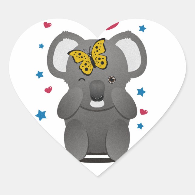 Sticker Cœur Koala Et Papillon (Devant)