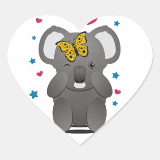 Sticker Cœur Koala Et Papillon