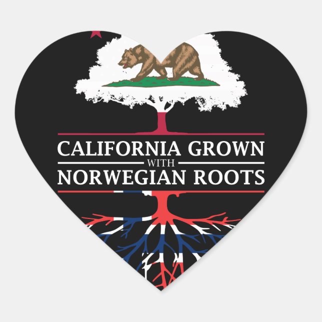 Sticker Cœur La Californie a grandi avec des racines norvégienn (Devant)