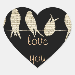 Sticker Cœur La musique note le destin animal d'oiseau de