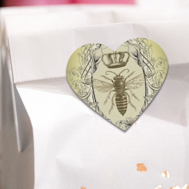 Sticker Cœur la reine de la couronne victorienne chic (french country chic victorian crown queen bee heart sticker)
