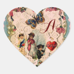 STICKER CŒUR LACE ANTIQUE VALENTINE, CUPIDE, AMOUREUX ET BOUTTE