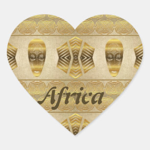 Sticker Cœur L'Afrique d'or. Modèle d'or de masque tribal