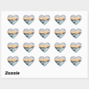 Sticker Cœur Lagon bleu Islande bain thermal aquarelle