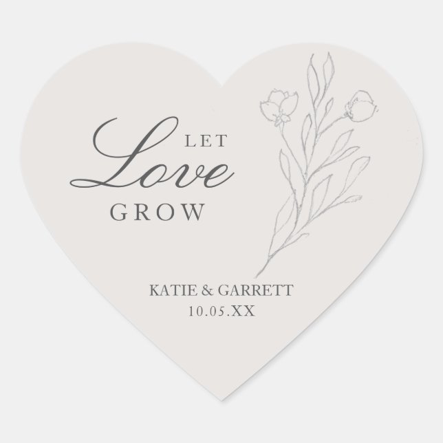Sticker Cœur Laisser l'amour grandir Élégant mariage floral gri (Devant)