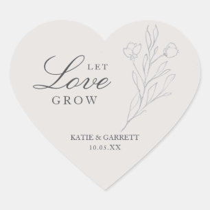 Sticker Cœur Laissez l'amour grandir Élégant gris floral Faveur