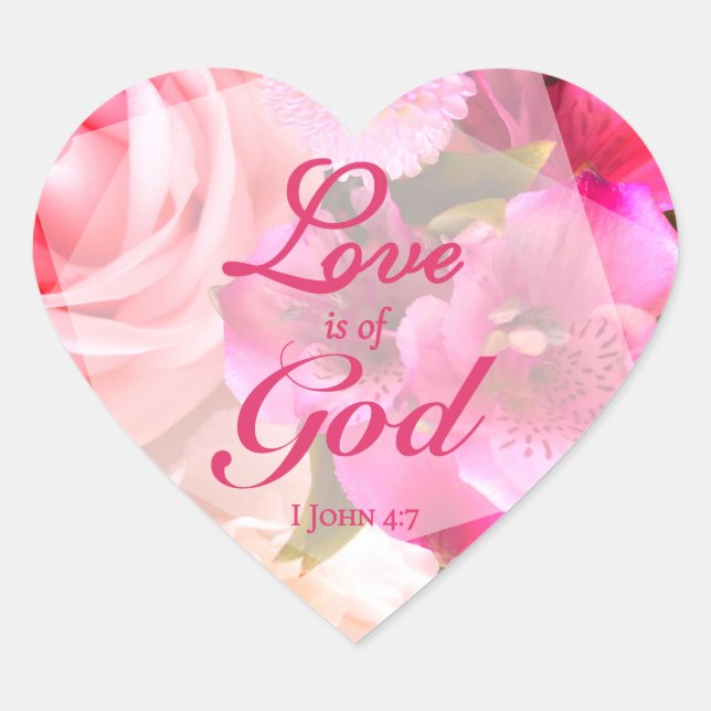 Sticker Cœur L'amour est de Dieu Fuchsia Florales (Devant)