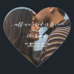 Sticker Cœur L'amour et la plage Merci photo Favor<br><div class="desc">"Tout ce dont nous avons besoin, c'est de l'amour et de la plage", citez les autocollants design en forme de coeur avec votre photo, vos noms et votre date mariage. Ces autocollants de mariage en forme de coeur peuvent être utilisés pour vos faveurs de mariage ou comme enveloppes sur vos...</div>
