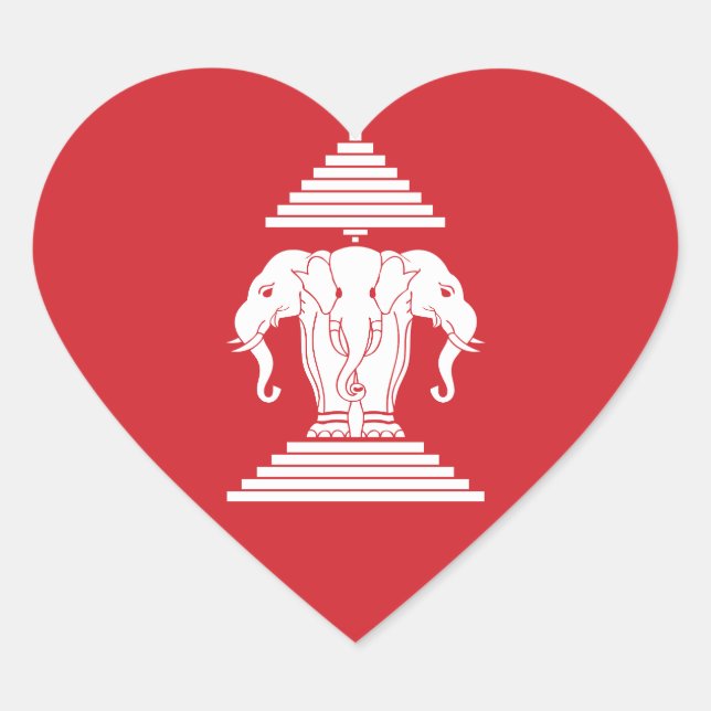 Sticker Cœur Laotian Erawan 3 Tête Elephant Coeur Drapeau (Devant)
