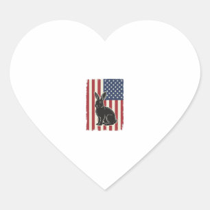 Sticker Cœur Lapin Patriotique Drapeau Américain Gravure Vintag