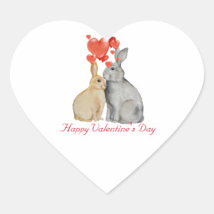 Sticker Cœur lapins d'aquarelle Heureuse Sainte-Valentin