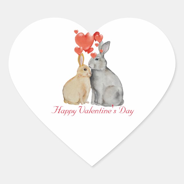 Sticker Cœur lapins d'aquarelle Heureuse Sainte-Valentin (Devant)