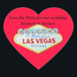 Sticker Cœur Las Vegas Mariage Sauvez la date Red Heart<br><div class="desc">Un mariage Las Vegas en forme de coeur enregistrez l'autocollant de date avec le célèbre signe de bienvenue Las Vegas pour aider à attirer l'attention sur votre mariage de destination dans la ville américaine qui a été appelé la capitale mariage du monde Las Vegas.</div>