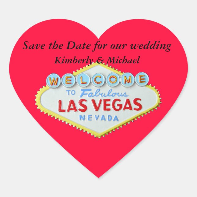 Sticker Cœur Las Vegas Mariage Sauvez la date Red Heart (Devant)
