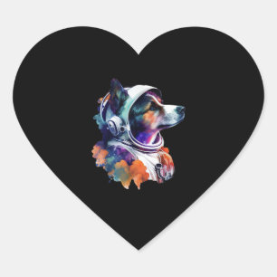Sticker Cœur L'astronaute Dog space Mignonne Amoureux des chien