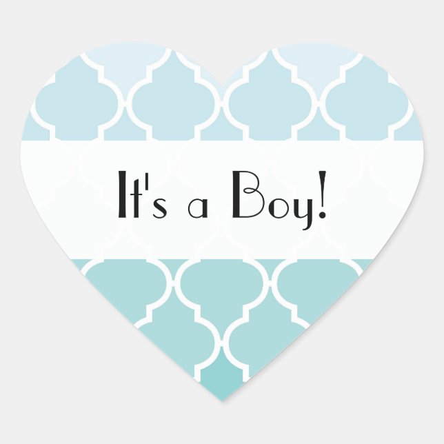 Sticker Cœur Latticework bleu, Ombre, Quatrefoil, Baby shower (Devant)