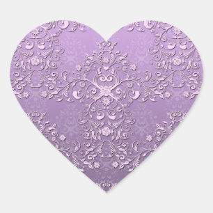 Sticker Cœur Lavande fantaisie et Damas à deux tons