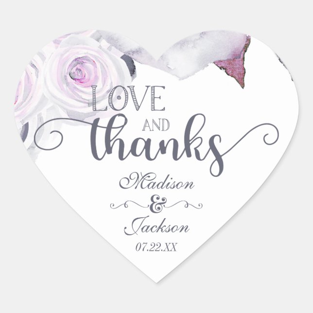 Sticker Cœur Lavande & Grey Mariage Amour & Merci Favoriser (Devant)